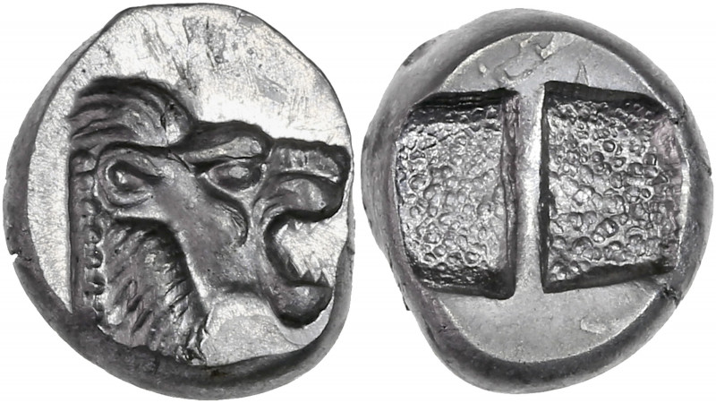 BECKER Counterfeits - Grèce- Samos (500 av J.C) - Étain - Hemidrachme.
A/ Lion.
...