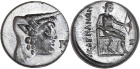 BECKER Counterfeits - Grèce - Acarnanie ( 250 av J.C.) - Étain - Drachme.
A/ Tête d'Achelöos, monogramme à droite. 
R/ Apollon Aktios assis sur le trô...