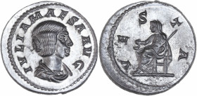 BECKER Counterfeits - Julia Maesa - (218-224/5 apr. J.C.) - Étain - Aureus. 
A/ IVLIA MAESA AVG, 
buste de Julia Maesa drapé. 
R/ VESTA, assise de dro...