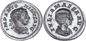 BECKER Counterfeits - Héliogabale ( 218-222 apr. J.C.) - Étain- Denier.
A/ Tête lauré d'Héliogabale.
R/ Tête de Julia Maesa drapée. 
20.08 mm - 4.6g -...