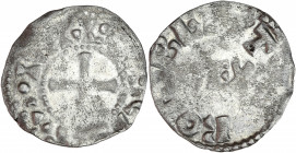 Robert II (996-1031) - Argent - Obole - Paris.
A/ ROT BER TVS dans le champs REX.
R/ .PARISIVS CIVITAS,
Croix.
14mm - 0.7g - TB - Rare.