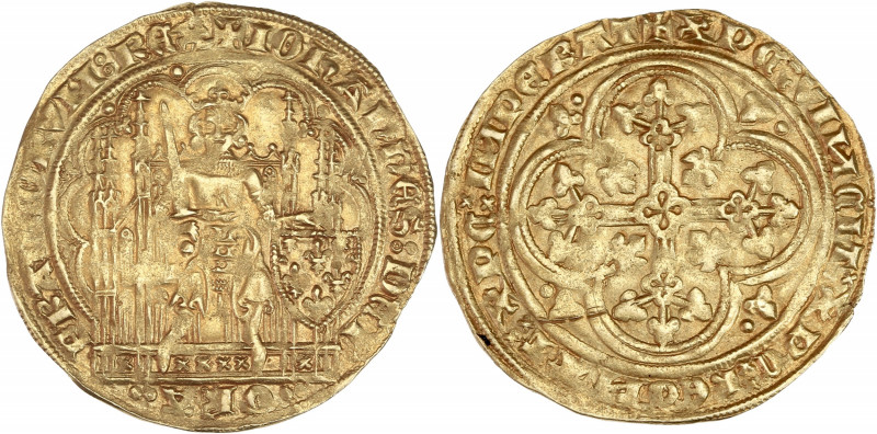 Jean II le Bon (1350-1364) - Or - Écu d'or à la chaise. 
A/ + IOHANNES: DEI GRA ...