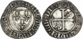 Charles VI le Fou (1380-1422) Bi - Demi-guénar - Angers. 
A/ KAROLVS FRANCORV REX,
Écu de France.
R/ SIT NOME DNI BENEDICTV,
Croix cantonnée de deux c...