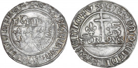 Henry VI de Lancastre (1422-1453) Bi - Blanc aux écus - Le Mans
A/ FRANCORVM ET ANGLIE REX,
Écu accostés de France et de France-Angleterre , sous HE...