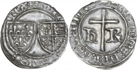 Henry VI de Lancastre (1422-1453) Bi - Petit blanc aux écus - Rouen.
A/ HEN RICVS REX,
Écu accostés de France et de France-Angleterre coupant la lég...