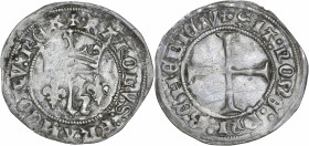 Charles VII le Victorieux (1422-1461) - Bi - Petit blanc au K - Poitiers. 
A/ KAROLVS FRANCORV REX,
Dans le champs, K oncial couronné, accosté de deux...