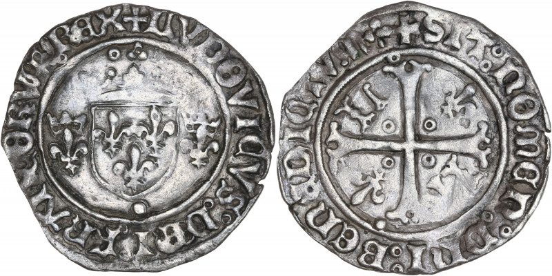 Louis XII (1498-1514) - Bi - Demi-gros de Roi - Lyon. 
A/ LVDOVICVS DEI GRA FRAN...