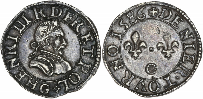 Henri III (1574-1589) - Argent - Essai du Denier tournois.
1586 G - Poitiers.
A/...