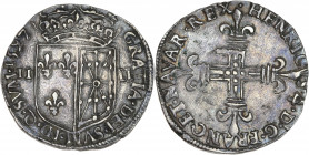 Henri IV (1589-1610) - Argent - Quart d'Écu de Navarre.
1597 - Saint-Palais.
A/ HENRICVS 4 D G FRANC ET NAVAR REX,
Croix fleurdelisée.
R/ GRATIA. DEI ...