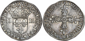 Louis XIII (1610-1643) - Argent - Quart d'Écu 
1642 - Angers.
A/ LVDOVIC XIII D G FRAN ET NAV REX 1642.
Croix fleurdelisée avec quadrilobe en cœur.
R/...