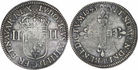 Louis XIV (1643-1715) - Argent - Quart d'Écu 
1643 AR - Arras. 
A/ LVDOVIC XIIII D G FRAN ET NAVAR REX,
Écu de France couronné et accosté de II II.
R/...
