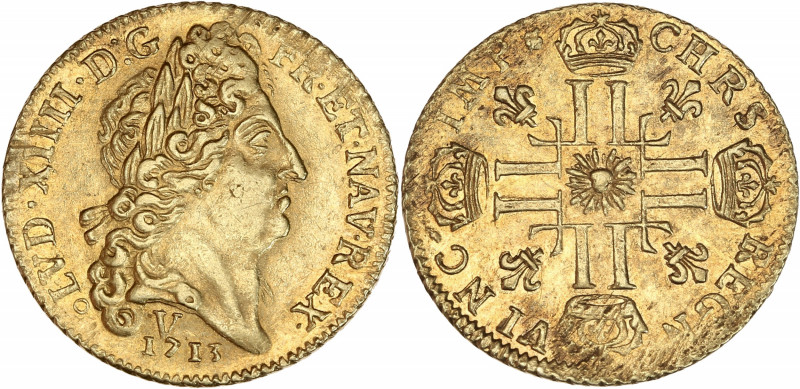 Louis XIV (1643-1715) - Or - Louis d'or au soleil.
1713 V - Troyes,
A/ LVD XIIII...