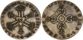 Louis XIV (1643-1715) - Cu - Six Deniers Dardennes
1712 N - Montpellier. 
A/ LOVIS XIIII ROI DE FRANCE ET DE NAV,
Trois groupes de deux L adossées, ch...