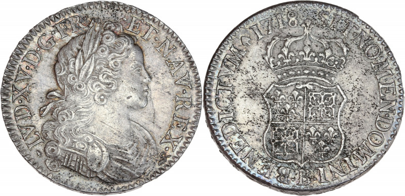 Louis XV (1715-1774) - Argent - Écu de France-Navarre
1718 B - Rouen.
A/ LUD XV ...