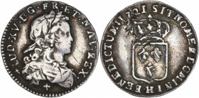 Louis XV (1715-1774) - Argent - Douzième d'écu de France 
1721 H - La Rochelle. 
A/ LUD XV D G FR ET NAV REX,
Buste de Louis XV à droite, lauré et cui...