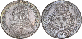 Louis XV (1715-1774) - Argent - Écu aux branches d'olivier 
1726 9 - Rennes.
A/ LUD XV D G FR ET NAV REX,
Buste tête nue de Louis XV à gauche.
R/ SIT ...