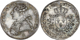 Louis XVI (1774-1792) - Argent - Cinquième d'écu aux branches d'olivier 
1788 H - La Rochelle. 
A/ LUD XVI D G FR ET NAV REX,
Buste de Louis XVI à gau...