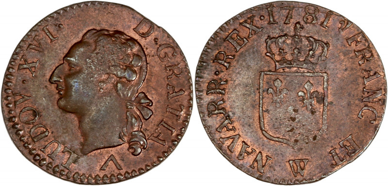 Louis XVI (1774-1792) - Cu - Liard à l'écu 
1781 W - Lille.
A/ LUD XVI D GRATIA,...