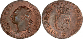 Louis XVI (1774-1792) - Cu - Liard à l'écu 
1781 W - Lille.
A/ LUD XVI D GRATIA,
Tête de Louis XVI à gauche.
R/ FRANC ET W NAVARR REX 1781,
Écu de Fra...