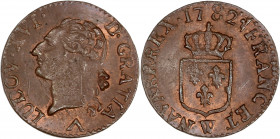 Louis XVI (1774-1792) - Cu - Liard à l'écu 
1782 W - Lille.
A/ LUD XVI D GRATIA,
Tête de Louis XVI à gauche.
R/ FRANC ET W NAVARR REX 1782,
Écu de Fra...