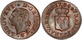 Louis XVI (1774-1792) - Cu - Liard à l'écu 
1784 L - Bayonne.
A/ LUD XVI D GRATIA,
Tête de Louis XVI à gauche.
R/ FRANC ET W NAVARR REX 1784,
Écu de F...