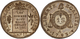 Convention (1792-1795) - Br - Prototype d'un sol à la balance 
1793 A - Paris.
A/ REPUBLIQUE FRANÇAISE AN II, 
Table inscrite sous un œil rayonnant. E...