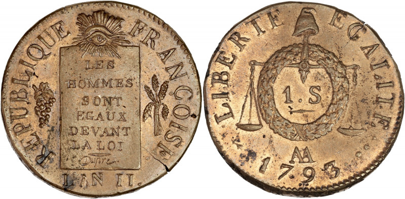 Convention (1792-1795) - Br - Un sol à la balance - Refrappe 
1793 AA - Metz.
A/...