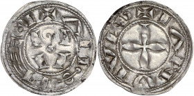Vicomté d'Albi - successeur de Raymond- Bernard - Ar - Denier 
A/ RΛMVIVMD,
Croix.
R/ ALBIECI,
une crosse entre I I, au-dessus de V.
18mm - 1.1g - SUP...
