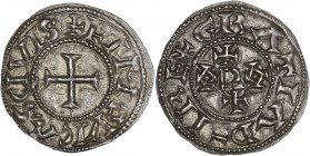 Limousin - Monnayage au nom de Eudes - Ar - Denier.
A/ GRATIA D-I RE,
Monogramme ODO entre deux croisettes.
R/ LIMOVICAS CIVIS.
Croix.
21mm - 1.6g - S...