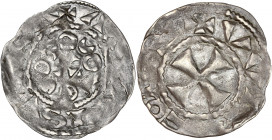 Picardie - Comté de Ponthieu - Gui 1er - Ar - Denier. 
A/ VVIDO COMES,
Croix.
R/ABBATIS VILLA,
Croix centrale entourée de deux T et deux croissants.
2...