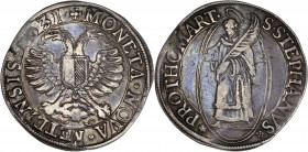 Lorraine - Cité de Metz - Ar - Thaler 1631.
A/ S STEPHANVS PROTHOMART,
Saint Étienne debout à gauche.
R/ MONETA NOVA METENSIS 1631,
Aigle éployée.
41m...