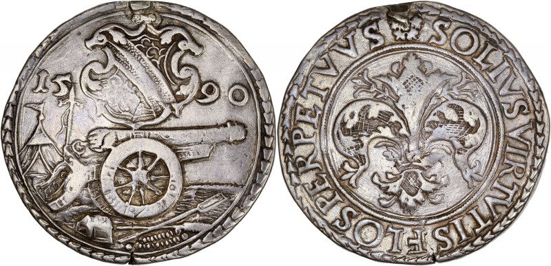 Alsace - Strasbourg - Ar - Thaler de tir 1590.
A/ SOLIVS VIRTVTIS FLOS PERPETVV...