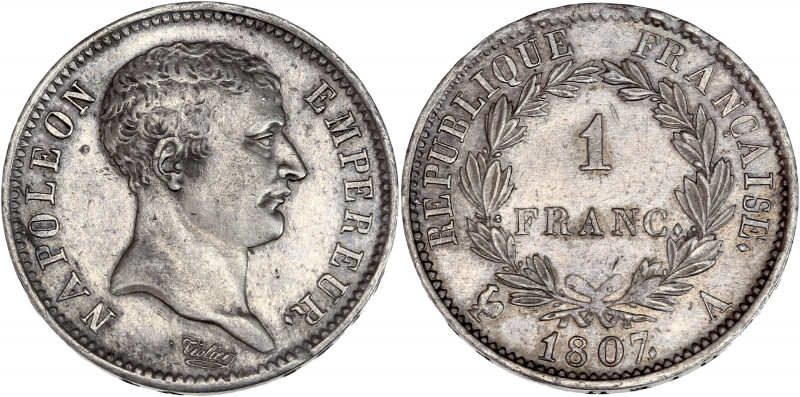 Premier Empire (1804 - 1814) - Argent - 1 Franc tête de nègre
1807 A - Paris.
A/...