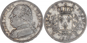 Louis XVIII (1814 - 1824) - Argent - 5 Francs, buste habillé 
1815 MA - Marseille.
A/ LOUIS XVIII ROI DE FRANCE,
Buste de Louis XVIII à gauche.
R/ PIE...
