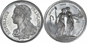 IIeme République (1848 - 1852) - Étain - Essai module de 5 Francs Montagny
1848.
A/ RÉPUBLIQUE FRANÇAISE,
Buste de la République à gauche. 
R/ JUSTICE...