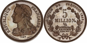 IIeme République (1848 - 1852) - Cuivre - Essai module de 5 Francs Montagny
1848.
A/ RÉPUBLIQUE FRANÇAISE,
Buste de la République à gauche. 
R/ ELECTI...