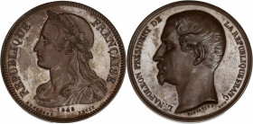 IIeme République (1848 - 1852) - Cuivre - Essai module de 5 Francs Montagny
1848. 
A/ RÉPUBLIQUE FRANÇAISE,
Buste de la République à gauche.
R/ L.NAPO...