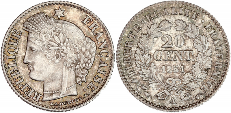 IIeme République (1848 - 1852) - Argent - 20 centimes Cérès 
1851 A - Paris.
A/ ...