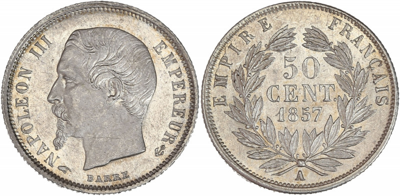 Napoléon III (1852 - 1870) - Argent - 50 centimes tête nue
1857 A - Paris.
A/ NA...