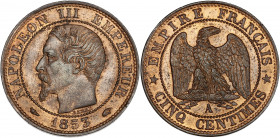 Napoléon III (1852 - 1870) - Bronze - 5 centimes tête nue
1853 A - Paris.
A/ NAPOLÉON III EMPEREUR 1853,
Tête nue à gauche.
R/ EMPIRE FRANÇAIS / 5 CEN...