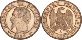 Napoléon III (1852 - 1870) - Bronze - 5 centimes tête nue
1854 A - Paris.
A/ NAPOLÉON III EMPEREUR 1854,
Tête nue à gauche.
R/ EMPIRE FRANÇAIS / 5 CEN...