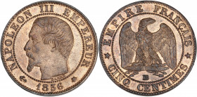 Napoléon III (1852 - 1870) - Bronze - 5 centimes tête nue
1856 BB - Strasbourg.
A/ NAPOLÉON III EMPEREUR 1856,
Tête nue à gauche.
R/ EMPIRE FRANÇAIS /...