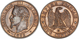 Napoléon III (1852 - 1870) - Bronze - 5 centimes tête laurée
1862 BB - Strasbourg. 
A/ NAPOLÉON III EMPEREUR 1862,
Tête laurée à gauche.
R/ EMPIRE FRA...