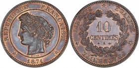 IIIème République (1870 - 1940) - Bronze - 10 centimes Cérès 
1871 A - Paris.
A/ REPUBLIQUE FRANÇAISE 1871,
Tête de Cérès à gauche.
R/ LIBERTE EGALITE...