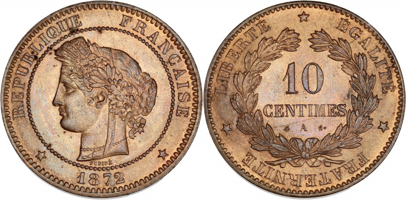 IIIème République (1870 - 1940) - Bronze - 10 centimes Cérès 
1872 A - Paris.
A/...