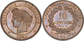 IIIème République (1870 - 1940) - Bronze - 10 centimes Cérès 
1883 A - Paris.
A/ REPUBLIQUE FRANÇAISE 1883,
Tête de Cérès à gauche.
R/ LIBERTE EGALITE...