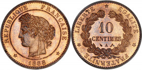 IIIème République (1870 - 1940) - Bronze - 10 centimes Cérès
1888/7 A - Paris.
A/ REPUBLIQUE FRANÇAISE 1888,
Tête de Cérès à gauche.
R/ LIBERTE EG...