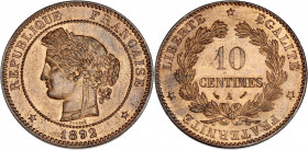 IIIème République (1870 - 1940) - Bronze - 10 centimes Cérès 
1892 A - Paris.
A/ REPUBLIQUE FRANÇAISE 1892,
Tête de Cérès à gauche. 
R/ LIBERTE EGALIT...