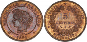 IIIème République (1870 - 1940) - Bronze - 5 centimes Cérès 
1891 A - Paris.
A/ REPUBLIQUE FRANÇAISE 1891,
Tête de Cérès à gauche. 
R/ LIBERTE EGALITE...