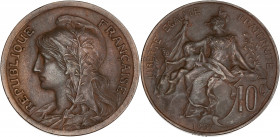 IIIème République (1870 - 1940) - Bronze - ESSAI Pré-série 10 Centimes Dupuis 
1897. 
A/ REPUBLIQUE FRANÇAISE,
Buste de la Liberté à gauche.
R/ LIBERT...